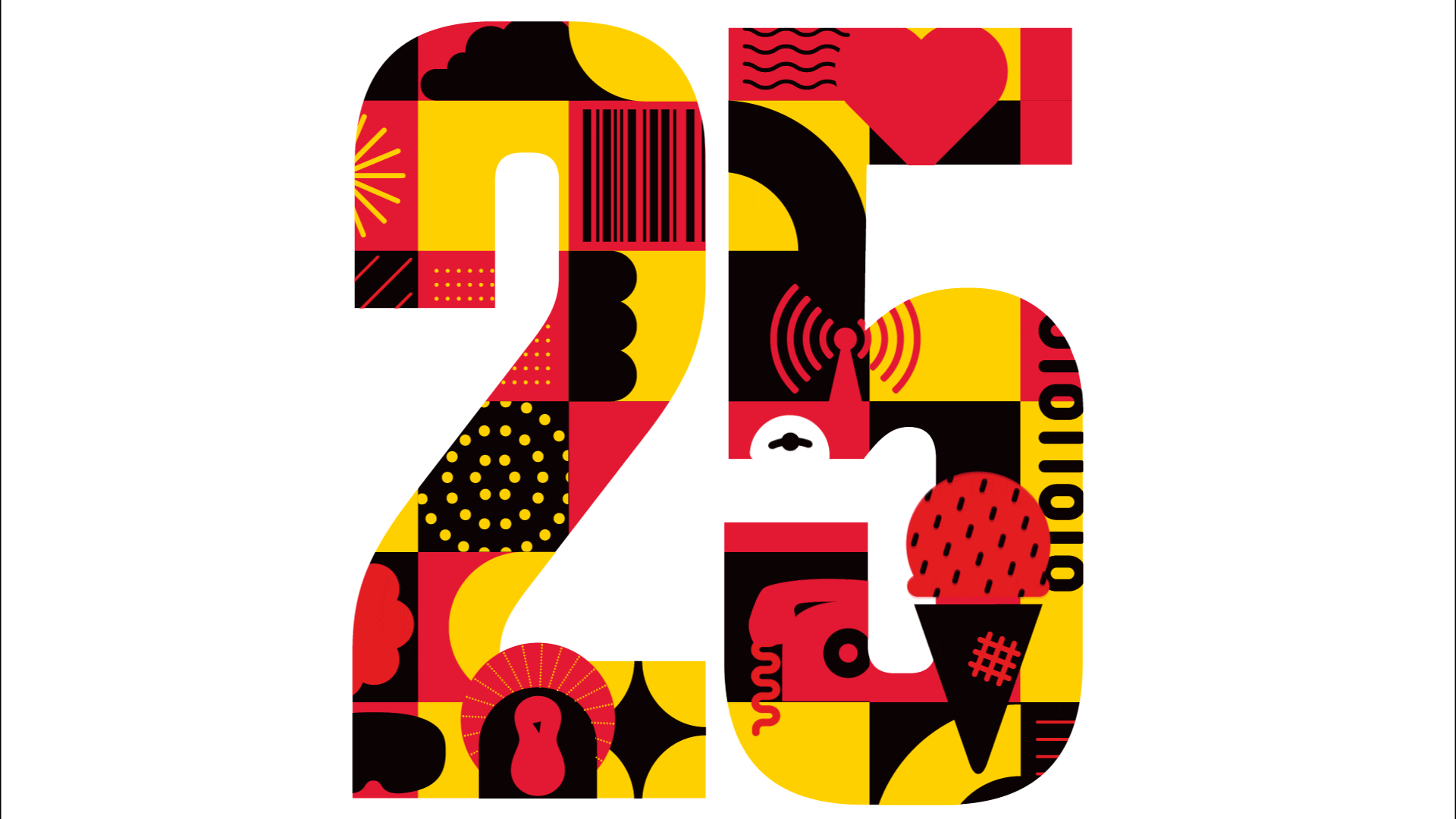 Animated gif of an illustrated 25 with symbols for Terp innovations